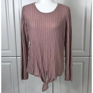 INC International Concepts Womens Size Large Sweater Pink Ribbed Knit Tie Front